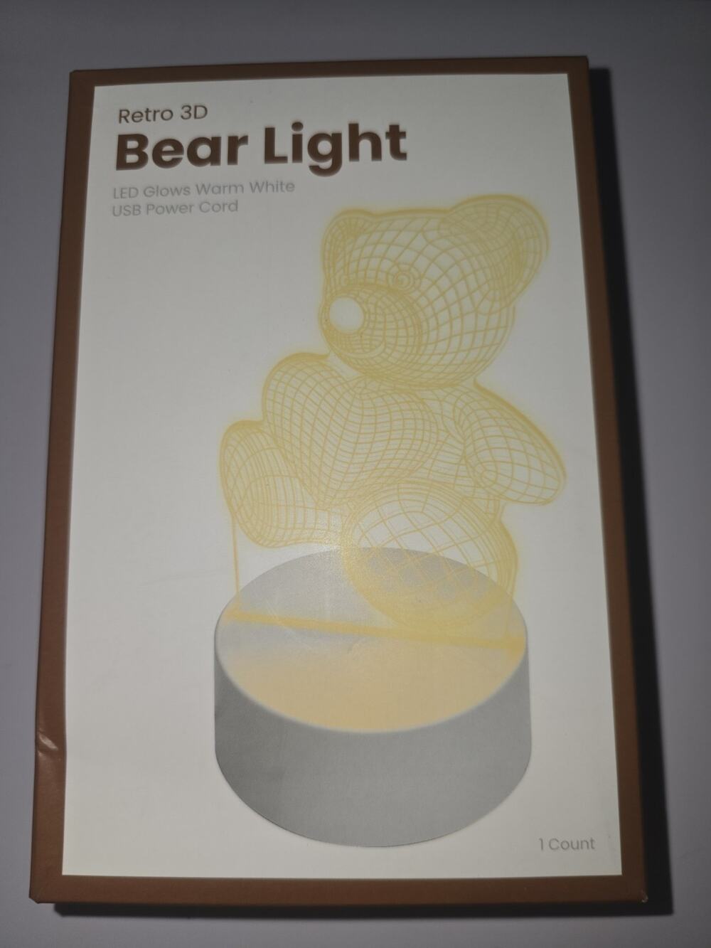 Retro 3D Bear Light LED Night Lamp USB Desktop Decor Cozy Glow Acrylic